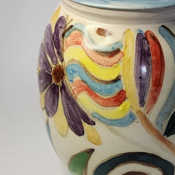 Studio Art Pottery Hand Painted Abstract Floral Design Urn Canister Ginger Jar - Picture 13 of 15